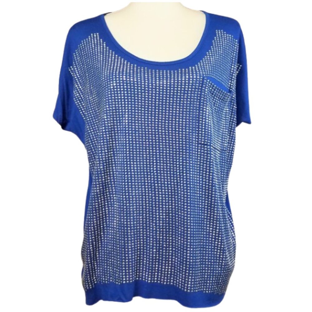 UMGEE Blue & Silver Sparkly Sequined Pullover Blouse With Pocket - Women's M